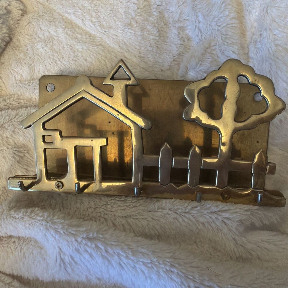 Brass Key Holder House Garage Wall Hanging Mail or Card Holder 1970's Taiwan